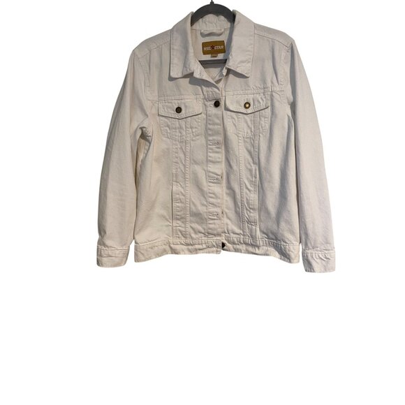 Red Star Jackets & Blazers - Red Star Denim Jacket Women’s M White Button Down Collared Layering Look Casual